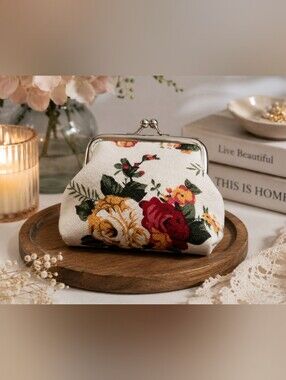 Floral Kiss Lock Coin Purse Vintage Style